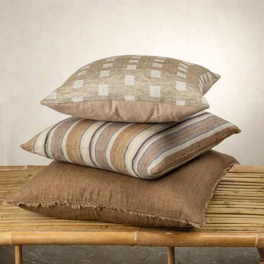 Check Linen Pillows Natural - PAIR