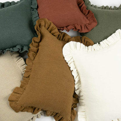 Anika Olive Ruffle Lumbar Pillow