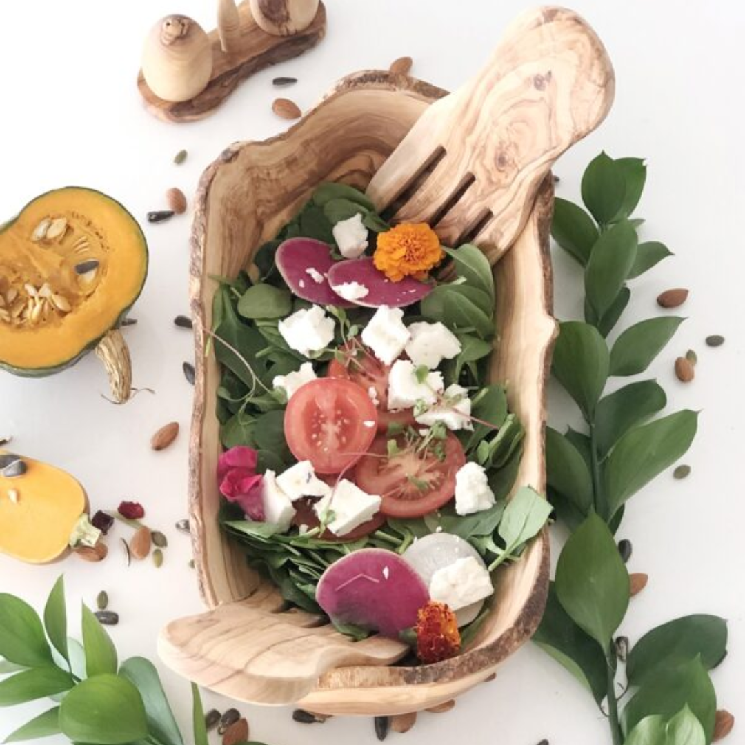 Olive Wood Salad Set