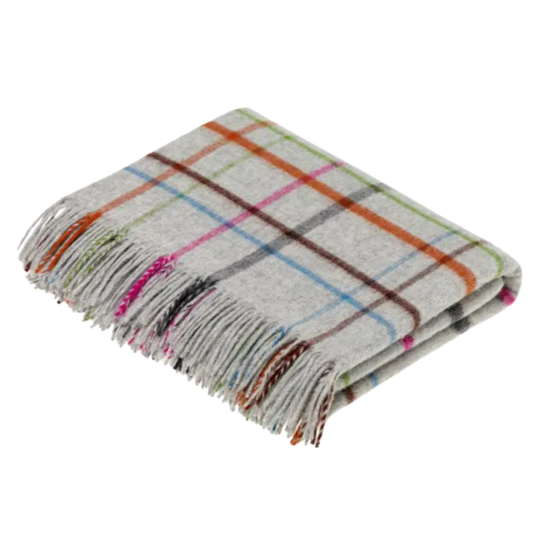 Merino Windowpane Rainbow Gray Throw
