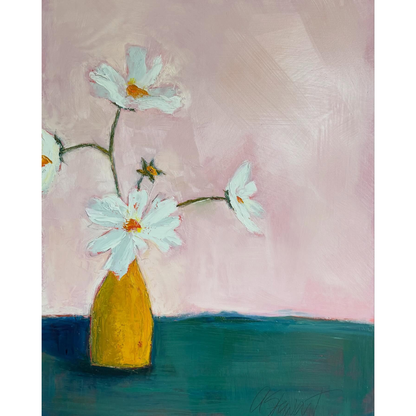 Cosmos In Yellow Vase Art