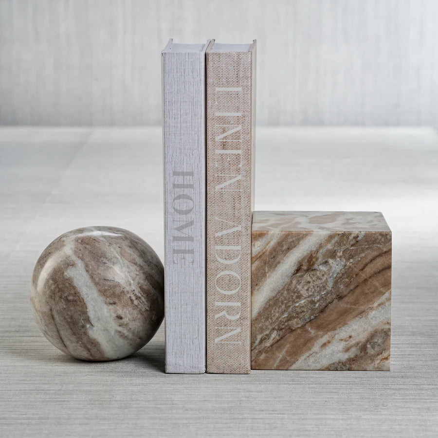 Ball Square Marble Bookend Set