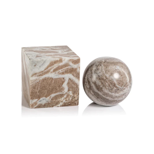 Ball Square Marble Bookend Set