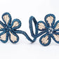 Rolled Navy/Natural Flowers Napkin Ring