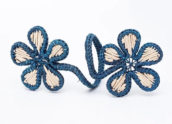 Rolled Navy/Natural Flowers Napkin Ring